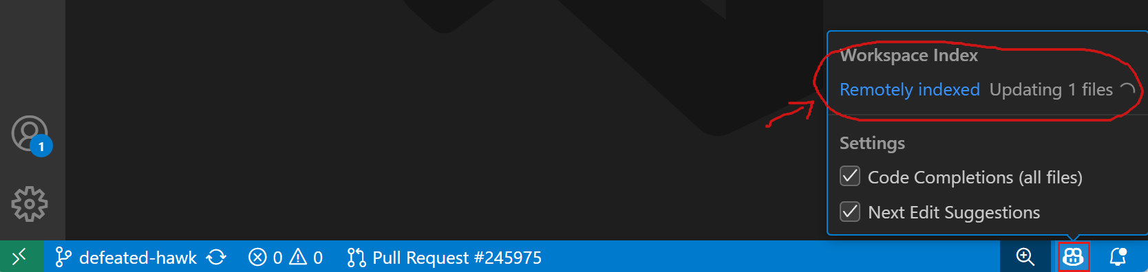 Copilot indexing mode in VSCode