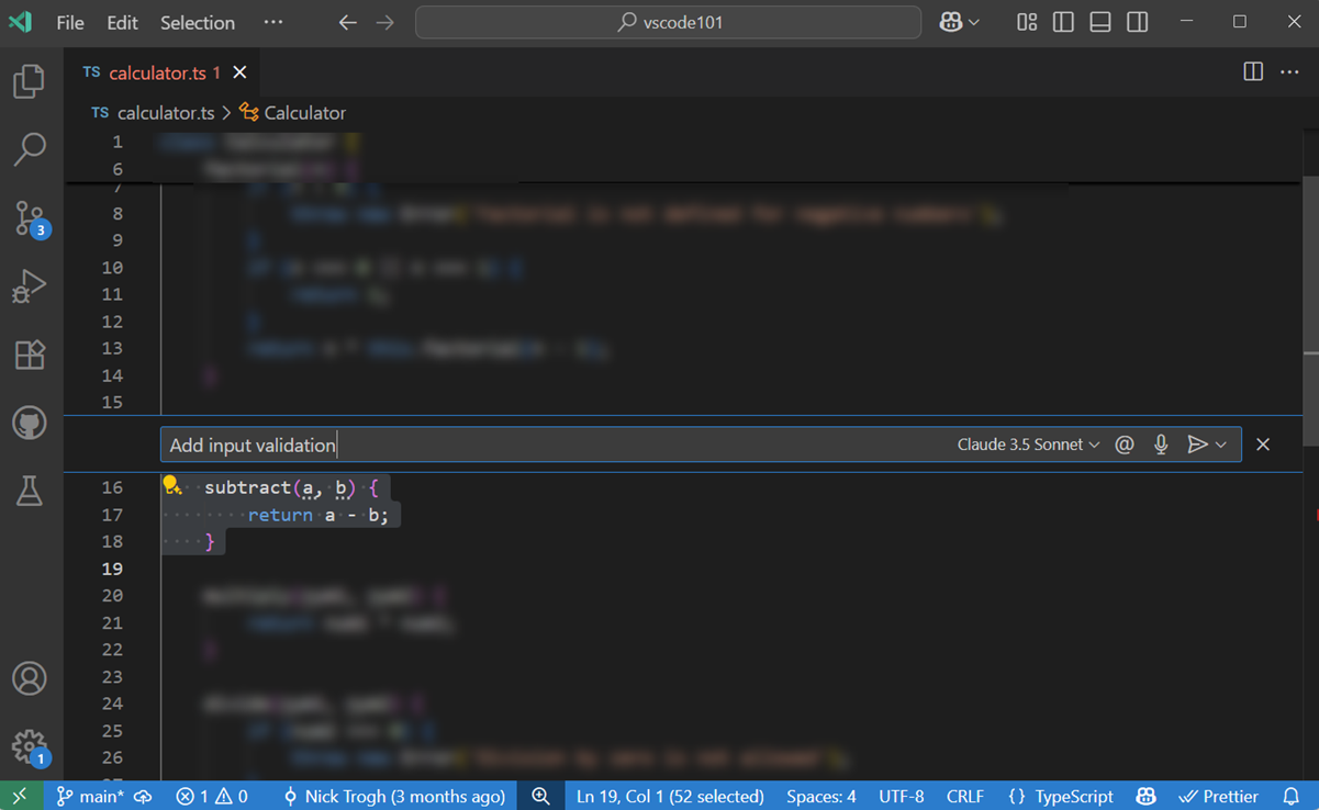 Inline chat screenshot